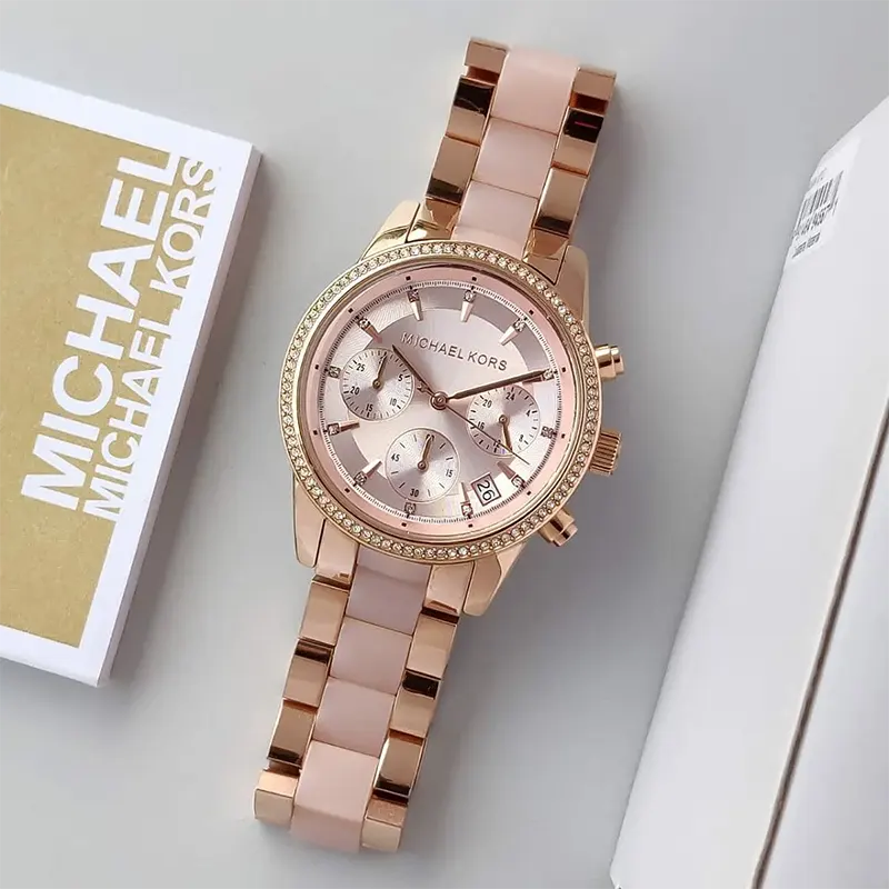 Michael Kors Ritz Rose Gold Dial Ladies Watch- MK6307